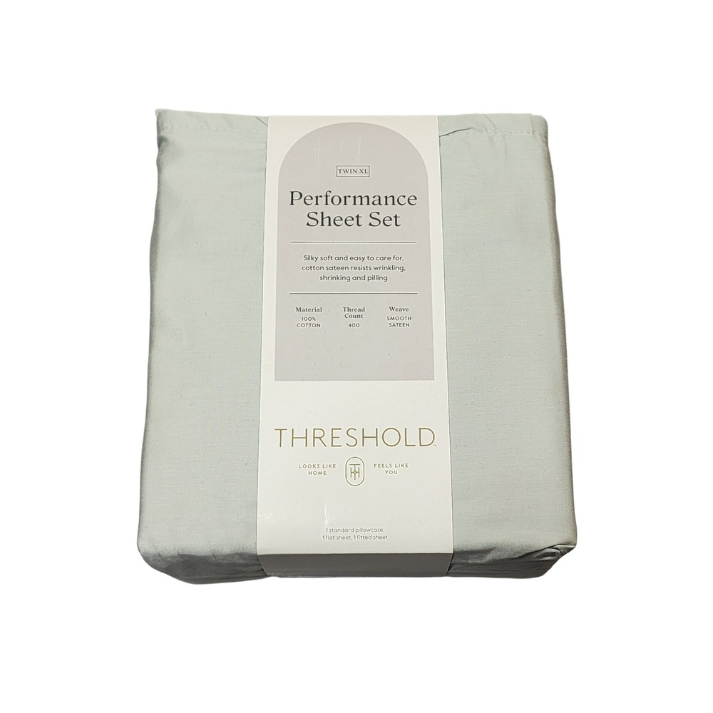 Threshold Performance Sheet Set Smooth Sateen Twin XL Silver Green 400 TC Cotton